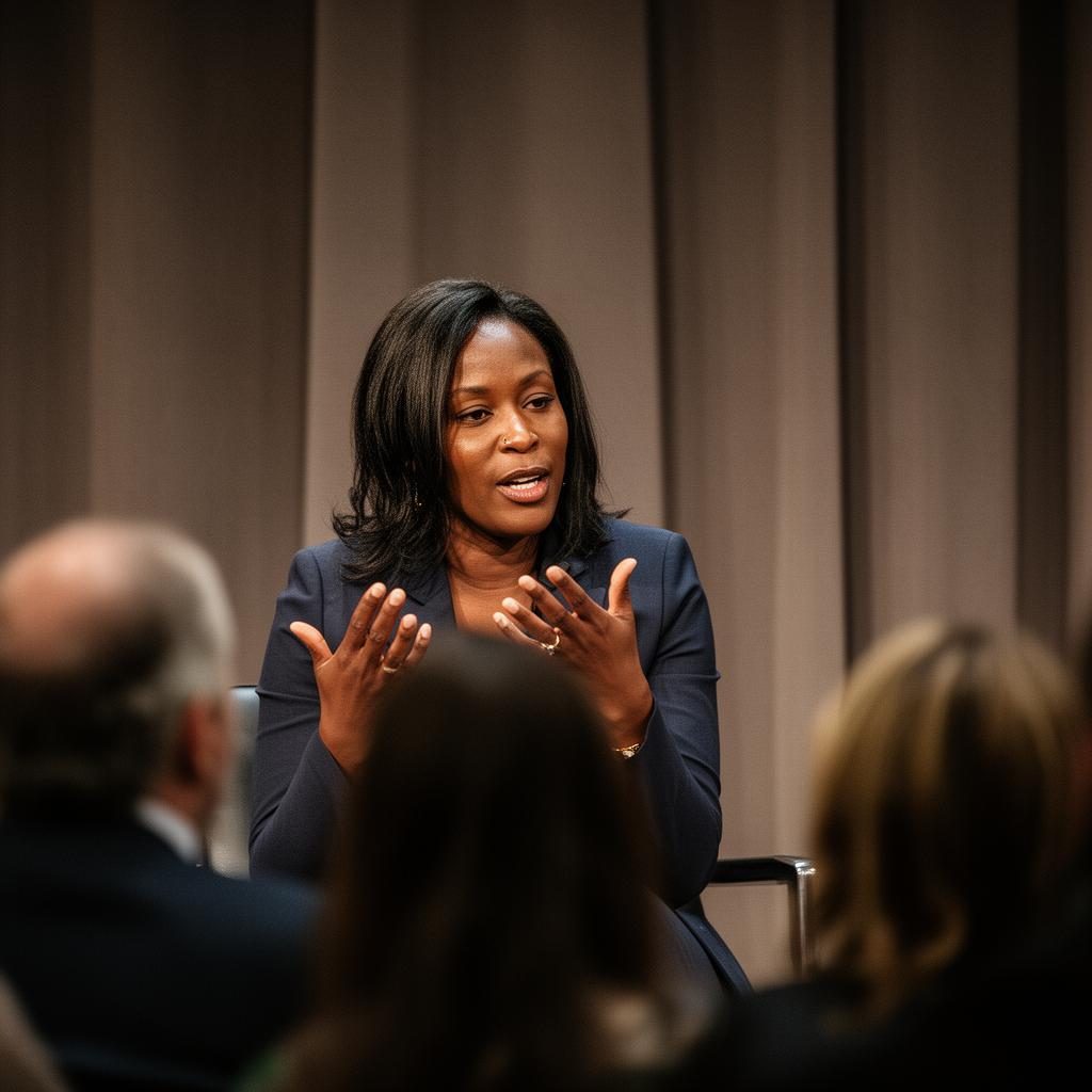 Black executive speaking on a panel